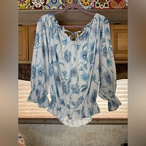 Blue Floral Peasant Blouse 3x